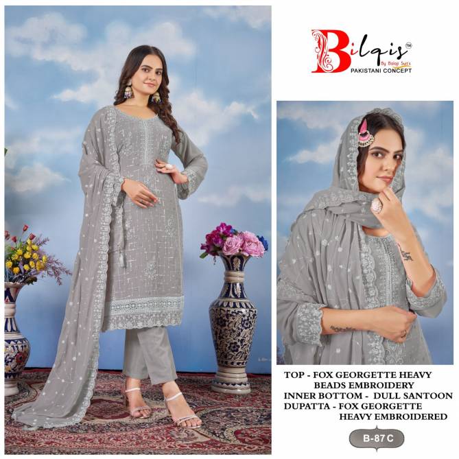 Bilqis B 87 A to D Faux Georgette Pakistani Suits Wholesale Price In Surat
